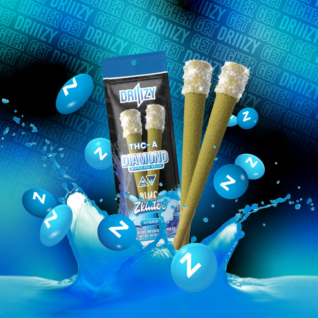 Driiizy THC-A Diamond Dipped Pre-rolls | 2 Gram | 2 Pack | Blue Zkittlez