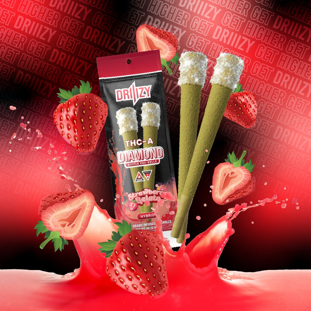 Driiizy THC-A Diamond Dipped Pre-rolls | 2 Gram | 2 Pack | Strawberry Gelato