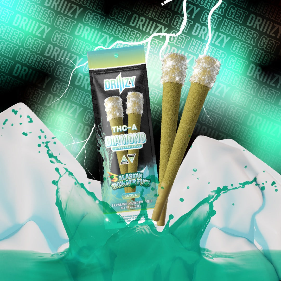 Driiizy THC-A Diamond Dipped Pre-rolls | 2 Gram | 2 Pack | Alaskan Thunderfuck